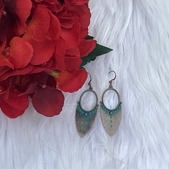 BOGO New Turquoise Blue & Copper Pointed Dangle Southwestern Bohemian Earrings - Picture 7 of 7